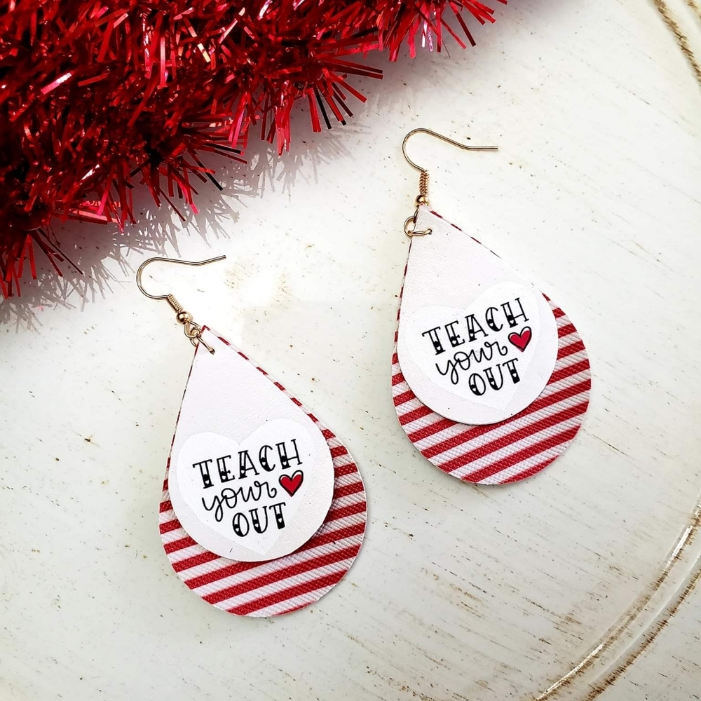 Teach your ❤ out faux leather earrings!